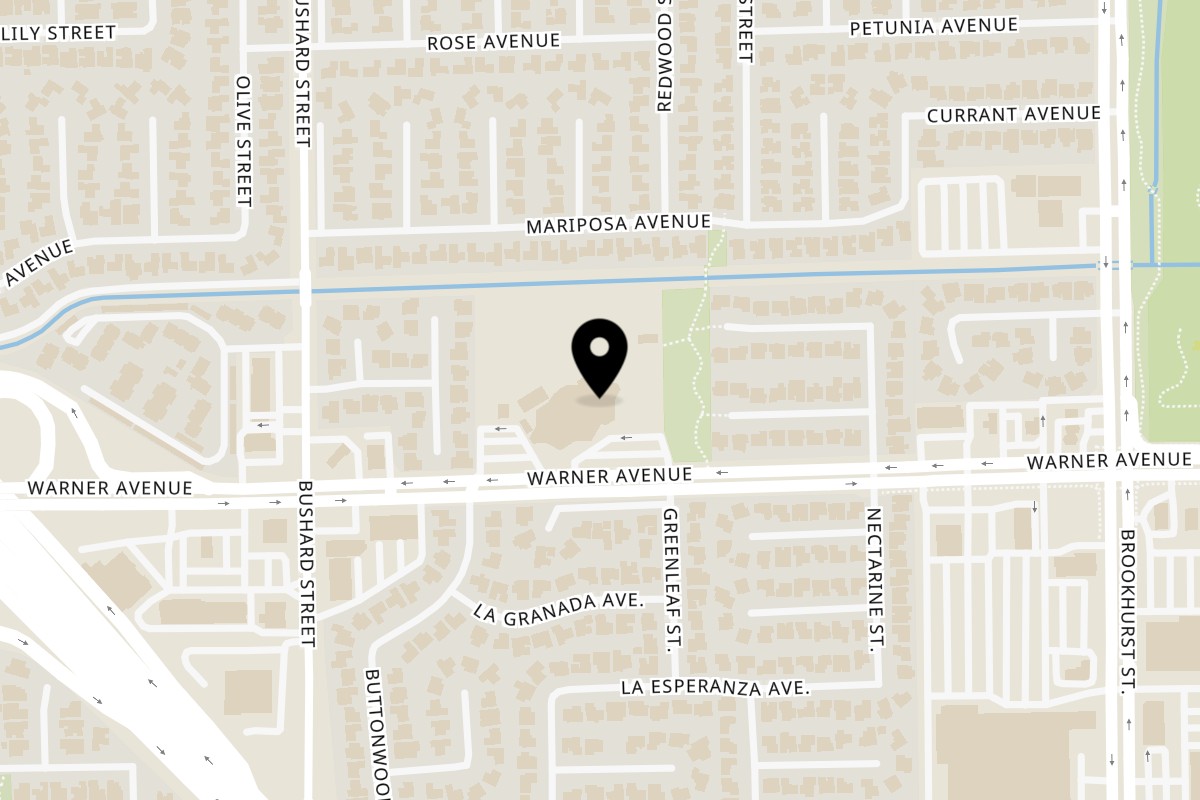 Map showing the location of Naugles Tacos & Burgers on FV Test Kitchen is currently Closed in Fountain Valley